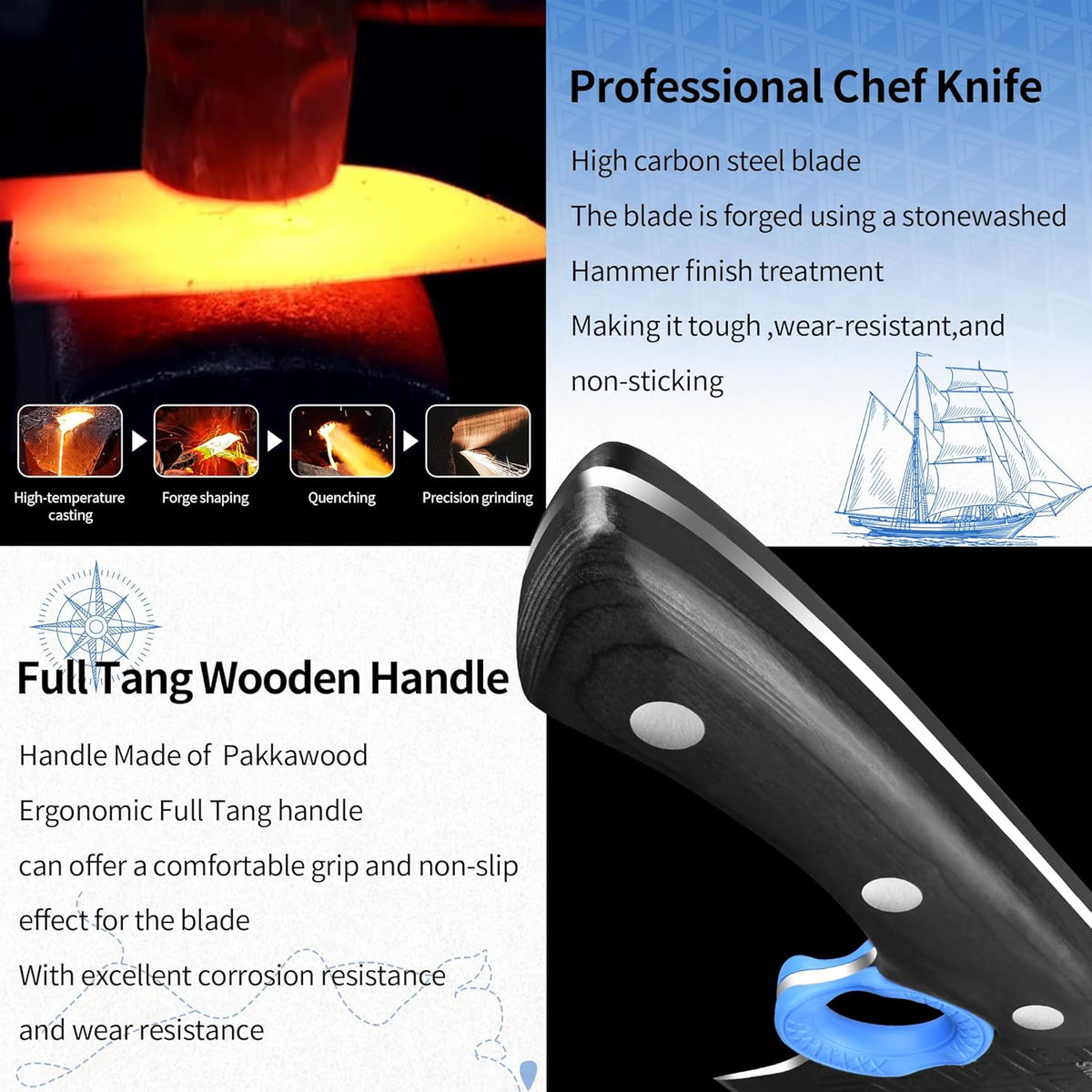 Authentic Since 1986,Heavy Duty Large Meat Cleaver,Serbian Chef Butcher Knife with Case,Chefs Vegetable Kitchen Knife,Full Tang,Wood Handle with Sheath