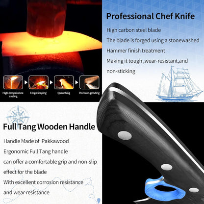 Authentic Since 1986,Heavy Duty Large Meat Cleaver,Serbian Chef Butcher Knife with Case,Chefs Vegetable Kitchen Knife,Full Tang,Wood Handle with Sheath