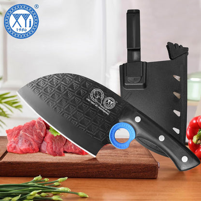 Authentic Since 1986,Heavy Duty Large Meat Cleaver,Serbian Chef Butcher Knife with Case,Chefs Vegetable Kitchen Knife,Full Tang,Wood Handle with Sheath