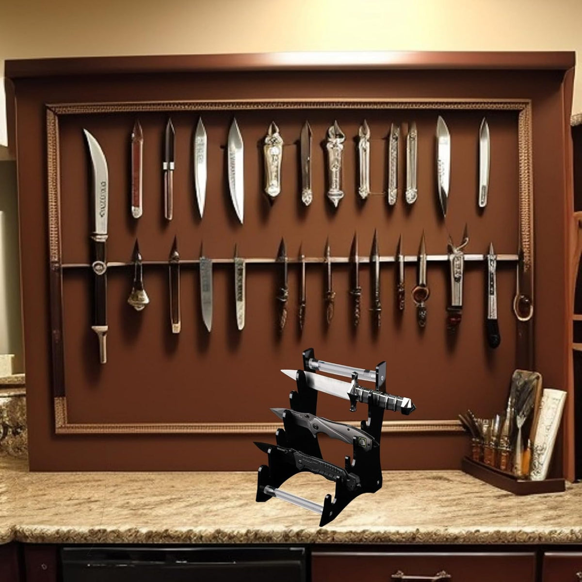 Knife Display Stand,Knife Holder Knife Storage Rack Acrylic Knife Display Case for display collectible knives (Black)