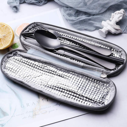 Portable Stainless Steel Flatware Set, Travel Camping Cutlery Set, Portable Utensil Travel Silverware Dinnerware Set with a Waterproof Case (Rainbow)