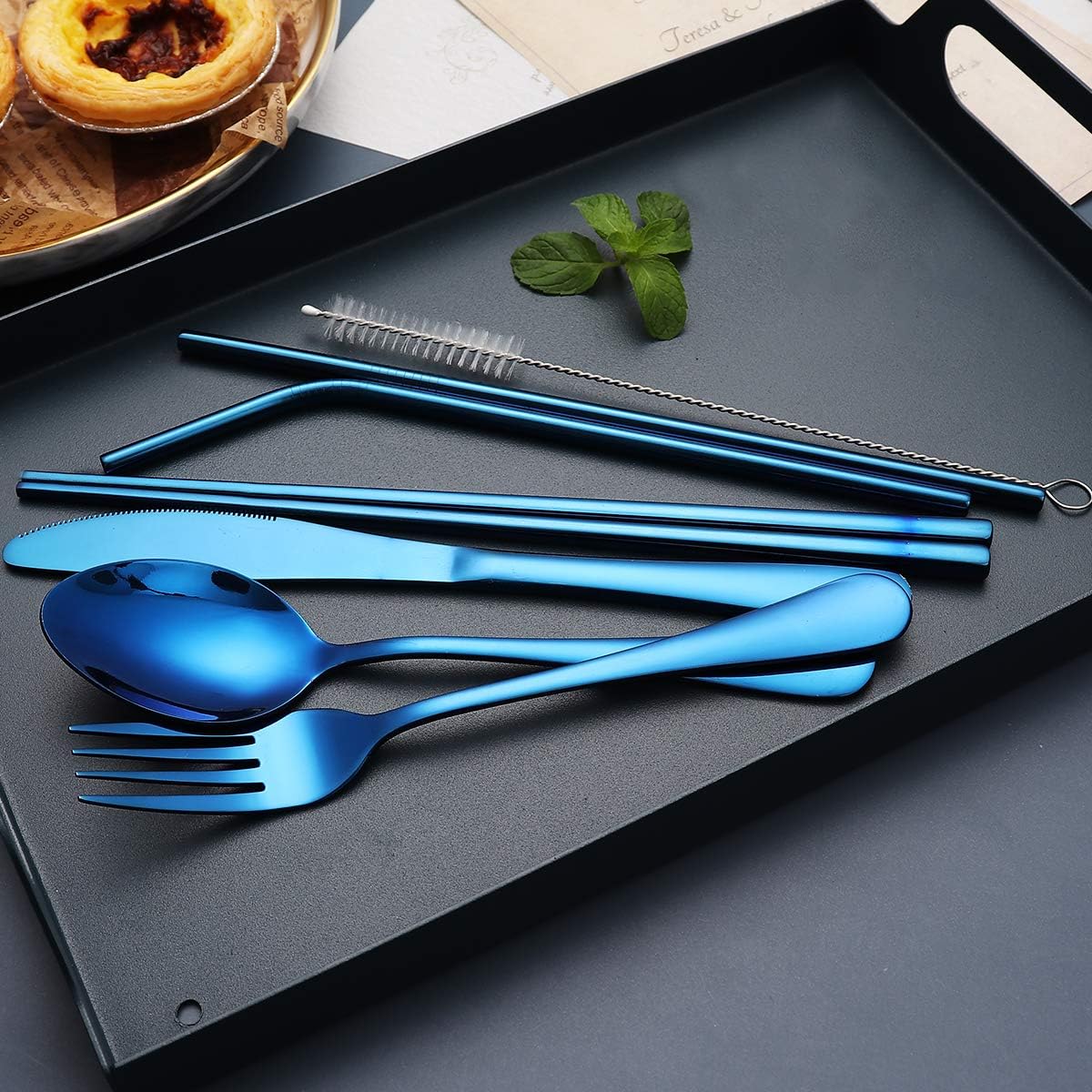 Portable Stainless Steel Flatware Set, Travel Camping Cutlery Set, Portable Utensil Travel Silverware Dinnerware Set with a Waterproof Case (Rainbow)