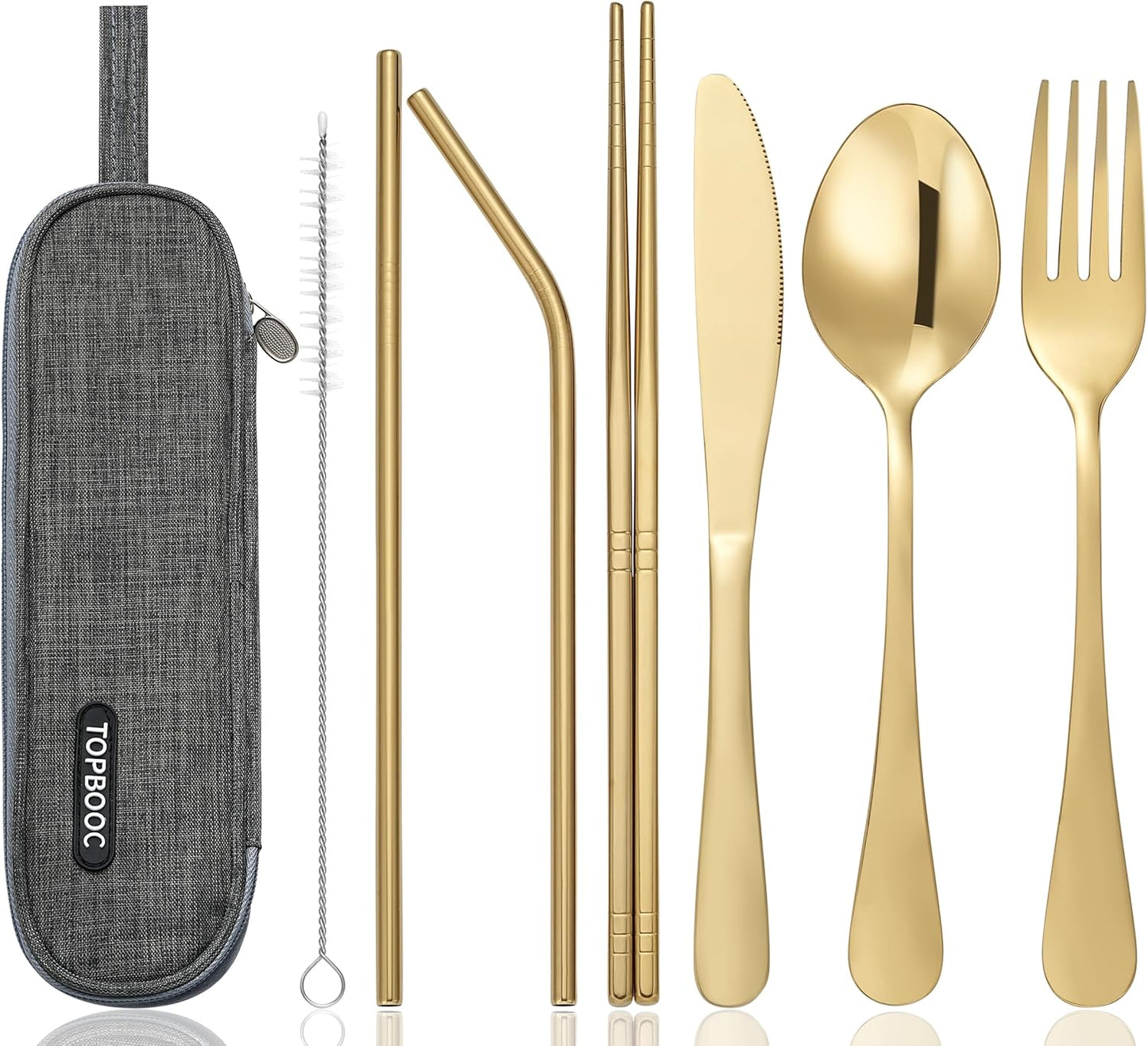 Portable Stainless Steel Flatware Set, Travel Camping Cutlery Set, Portable Utensil Travel Silverware Dinnerware Set with a Waterproof Case (Rainbow)