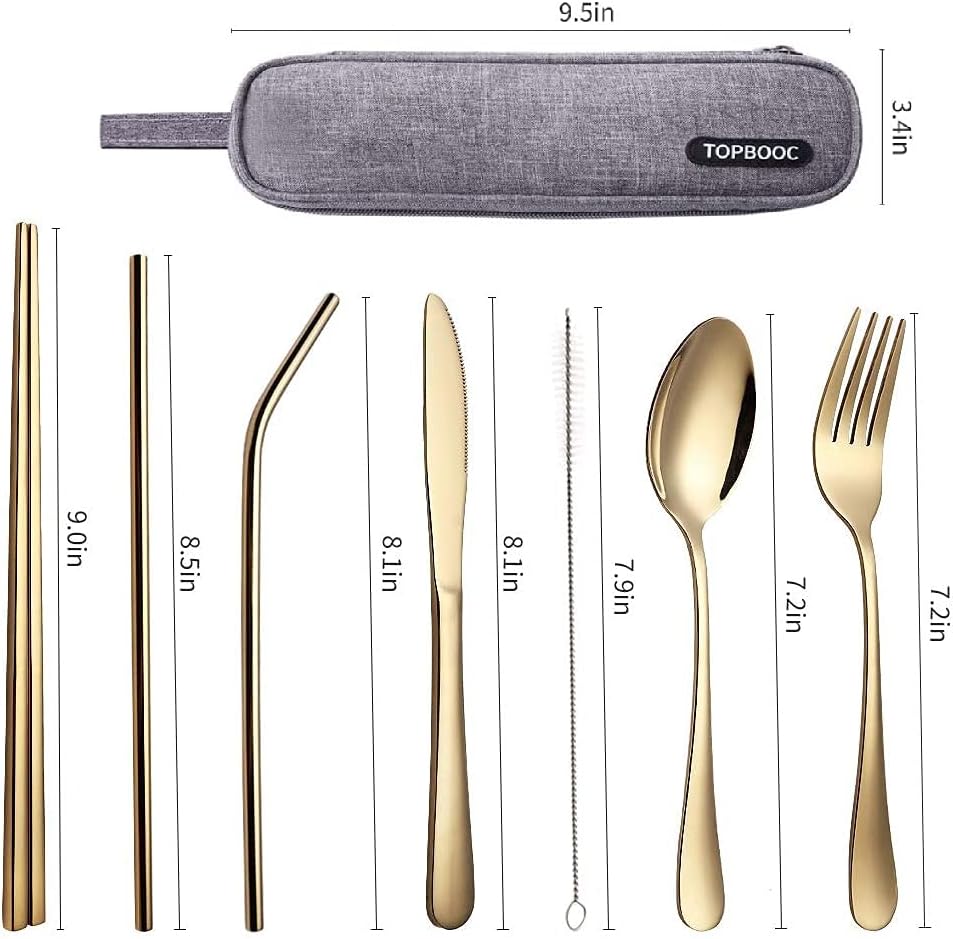 Portable Stainless Steel Flatware Set, Travel Camping Cutlery Set, Portable Utensil Travel Silverware Dinnerware Set with a Waterproof Case (Rainbow)