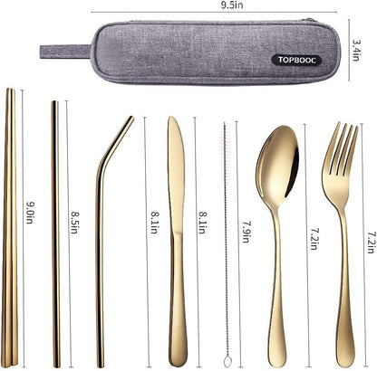 Portable Stainless Steel Flatware Set, Travel Camping Cutlery Set, Portable Utensil Travel Silverware Dinnerware Set with a Waterproof Case (Rainbow)