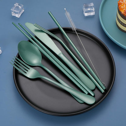 Portable Stainless Steel Flatware Set, Travel Camping Cutlery Set, Portable Utensil Travel Silverware Dinnerware Set with a Waterproof Case (Rainbow)