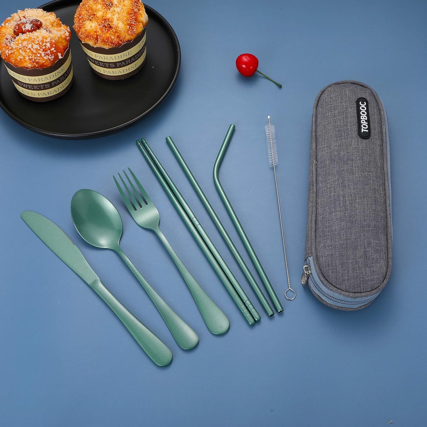 Portable Stainless Steel Flatware Set, Travel Camping Cutlery Set, Portable Utensil Travel Silverware Dinnerware Set with a Waterproof Case (Rainbow)