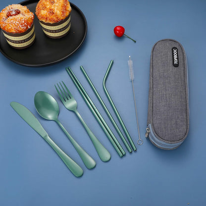 Portable Stainless Steel Flatware Set, Travel Camping Cutlery Set, Portable Utensil Travel Silverware Dinnerware Set with a Waterproof Case (Rainbow)