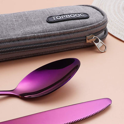 Portable Stainless Steel Flatware Set, Travel Camping Cutlery Set, Portable Utensil Travel Silverware Dinnerware Set with a Waterproof Case (Rainbow)