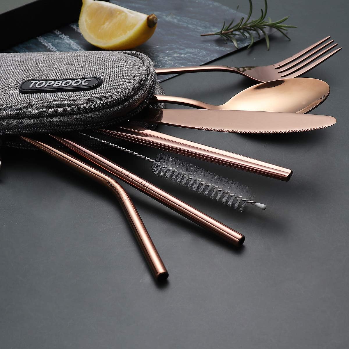 Portable Stainless Steel Flatware Set, Travel Camping Cutlery Set, Portable Utensil Travel Silverware Dinnerware Set with a Waterproof Case (Rainbow)