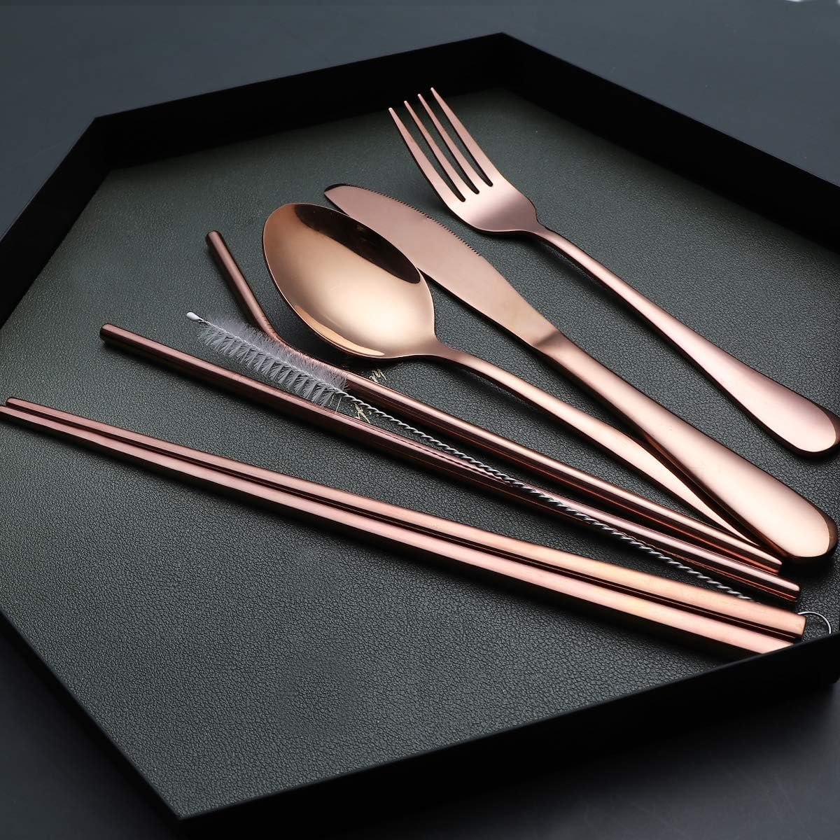 Portable Stainless Steel Flatware Set, Travel Camping Cutlery Set, Portable Utensil Travel Silverware Dinnerware Set with a Waterproof Case (Rainbow)