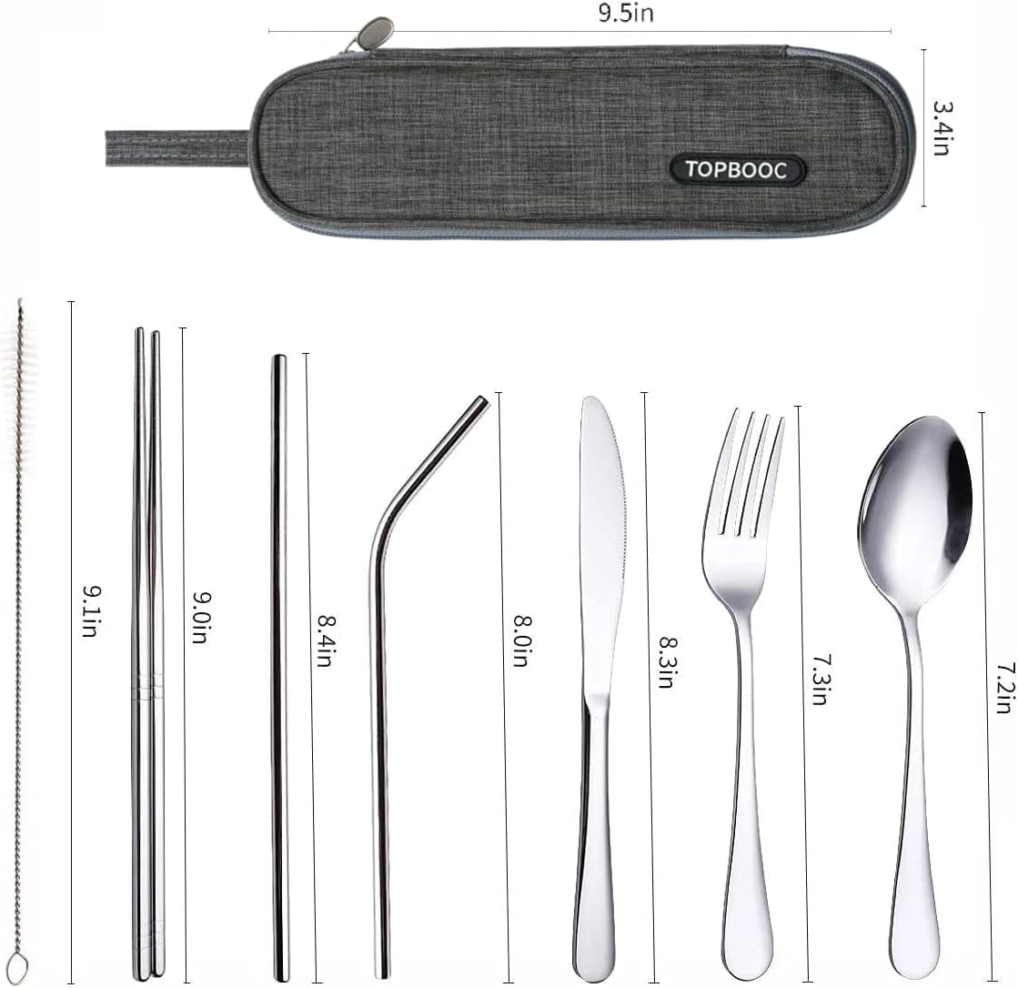 Portable Stainless Steel Flatware Set, Travel Camping Cutlery Set, Portable Utensil Travel Silverware Dinnerware Set with a Waterproof Case (Rainbow)
