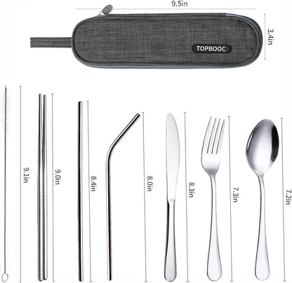 Portable Stainless Steel Flatware Set, Travel Camping Cutlery Set, Portable Utensil Travel Silverware Dinnerware Set with a Waterproof Case (Rainbow)