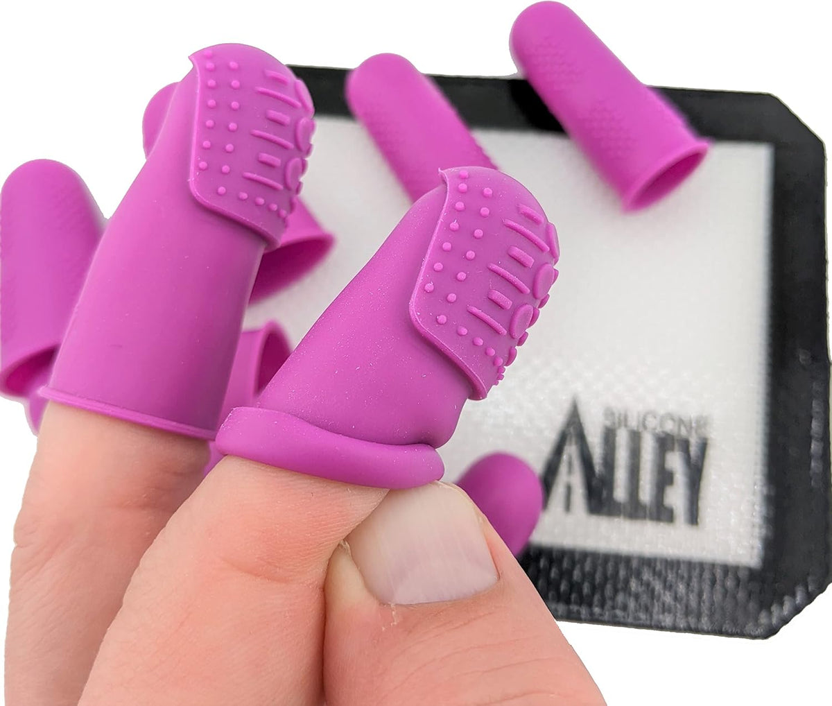 Finger Protectors [Flex Series - 12-Pack] Silicone Non-Stick Finger Covers | Purple | Small (6) / Medium (6) for Hot Glue | Sewing | Adhesives | Scrapbooking
