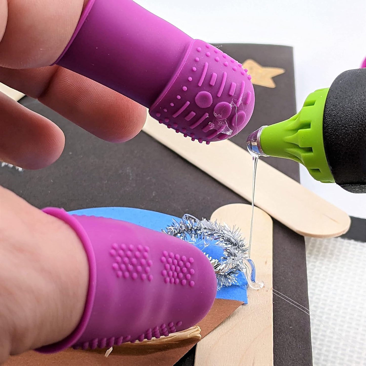 Finger Protectors [Flex Series - 12-Pack] Silicone Non-Stick Finger Covers | Purple | Small (6) / Medium (6) for Hot Glue | Sewing | Adhesives | Scrapbooking