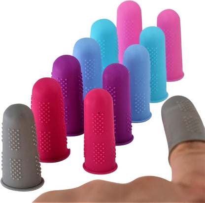 Finger Protectors [Flex Series - 12-Pack] Silicone Non-Stick Finger Covers | Purple | Small (6) / Medium (6) for Hot Glue | Sewing | Adhesives | Scrapbooking