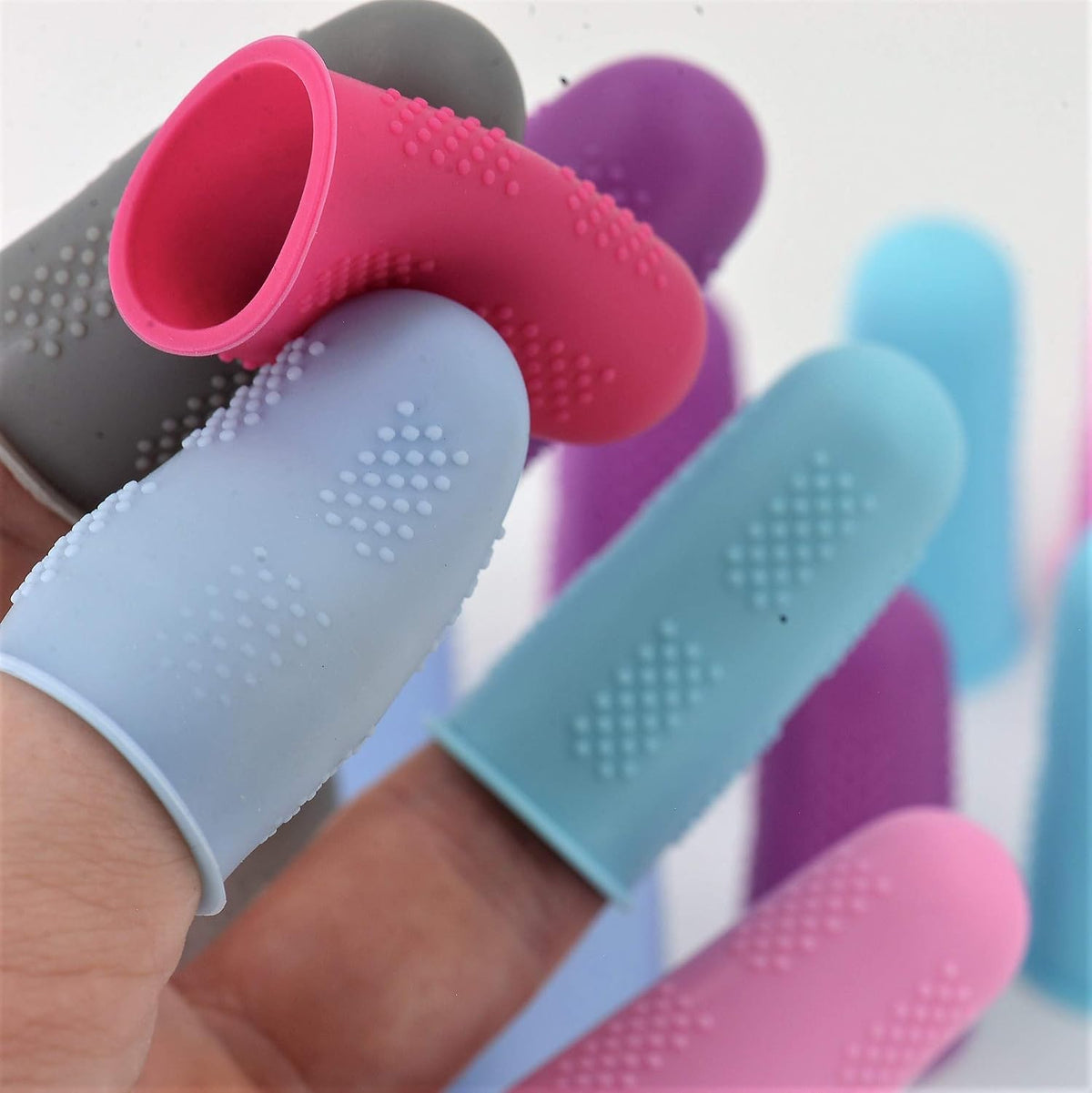 Finger Protectors [Flex Series - 12-Pack] Silicone Non-Stick Finger Covers | Purple | Small (6) / Medium (6) for Hot Glue | Sewing | Adhesives | Scrapbooking