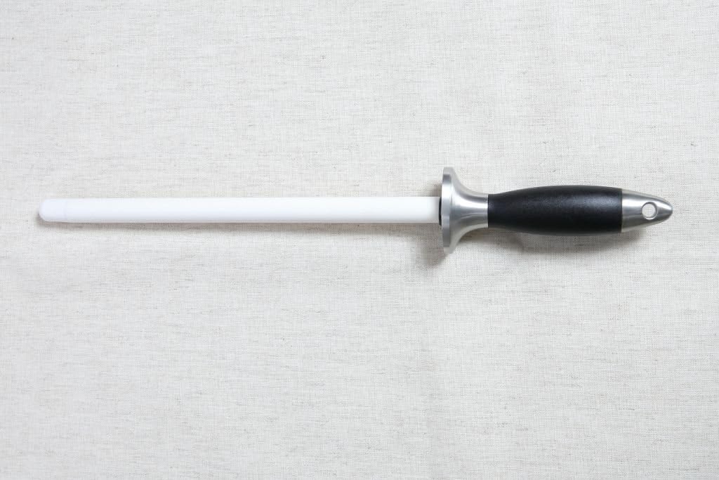 White Ceramic Honing Rod Sharpening Steel, shatterproof rod with an anti-break tip & stainless steel handle