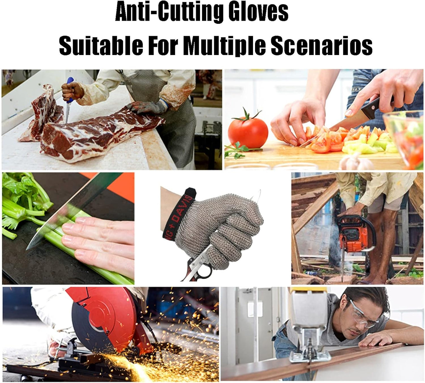 Steel Ring Cut Resistant Gloves, Metal Chainmail Gloves for Chef Butcher Porter Woodworking Cutting Jobs (Size : L/A Pack of one)