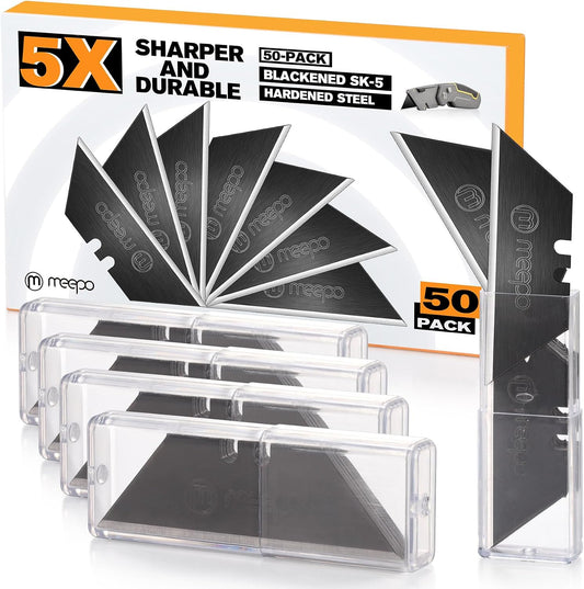 50-Pack Utility Knife Blades, Blackened SK-5 Razor Blades for Box Cutter Utility Knife, Never Rust Design, Extra Durable