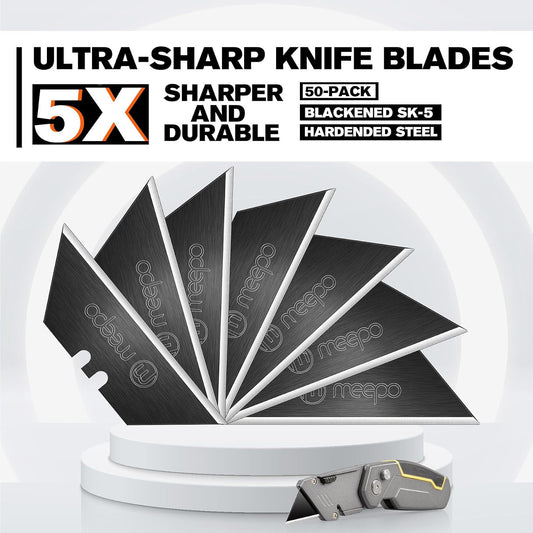 50-Pack Utility Knife Blades, Blackened SK-5 Razor Blades for Box Cutter Utility Knife, Never Rust Design, Extra Durable