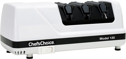 Professional Electric Knife Sharpeners With 100-Percent Diamond Abrasives And Precision Angle Guides For 20-Degree Straight-Edge and Serrated Knives, 3-Stage, White