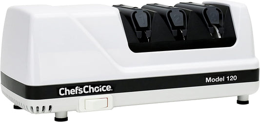 Professional Electric Knife Sharpeners With 100-Percent Diamond Abrasives And Precision Angle Guides For 20-Degree Straight-Edge and Serrated Knives, 3-Stage, White