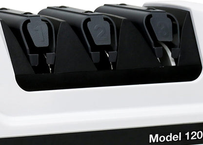 Professional Electric Knife Sharpeners With 100-Percent Diamond Abrasives And Precision Angle Guides For 20-Degree Straight-Edge and Serrated Knives, 3-Stage, White