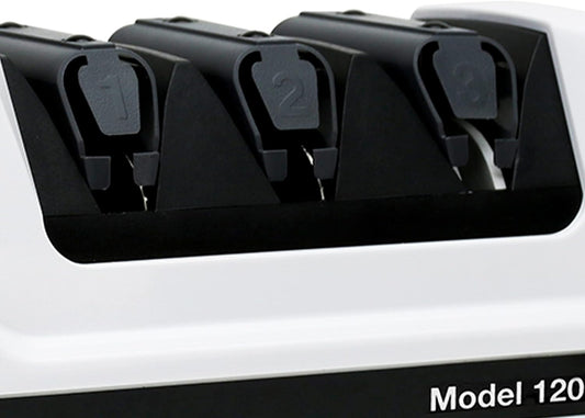 Professional Electric Knife Sharpeners With 100-Percent Diamond Abrasives And Precision Angle Guides For 20-Degree Straight-Edge and Serrated Knives, 3-Stage, White