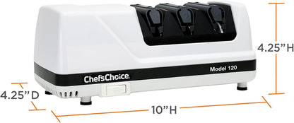 Professional Electric Knife Sharpeners With 100-Percent Diamond Abrasives And Precision Angle Guides For 20-Degree Straight-Edge and Serrated Knives, 3-Stage, White
