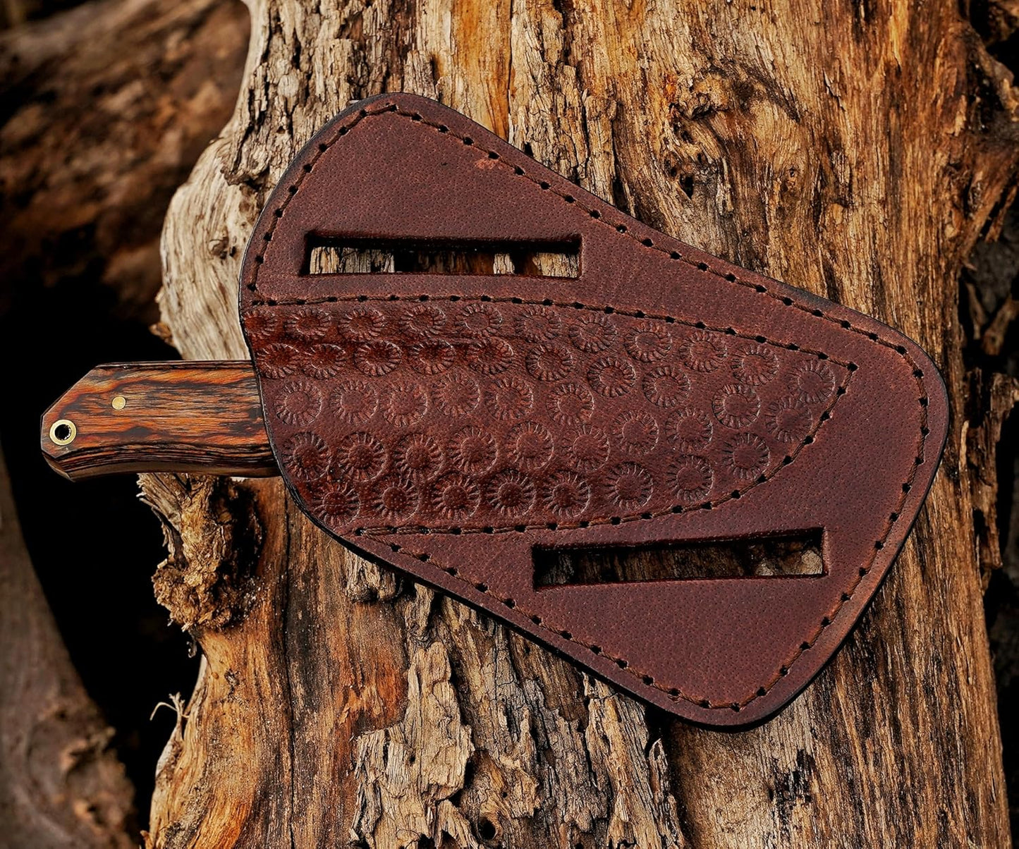 Damacus Steel Fixed Blade Knife with Leather Sheath | 6'' Full Tang Hunting Knife