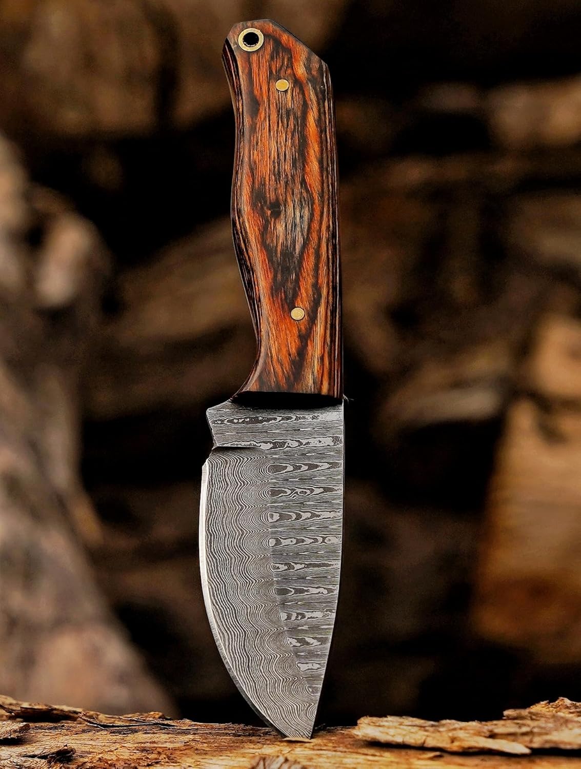 Damacus Steel Fixed Blade Knife with Leather Sheath | 6'' Full Tang Hunting Knife