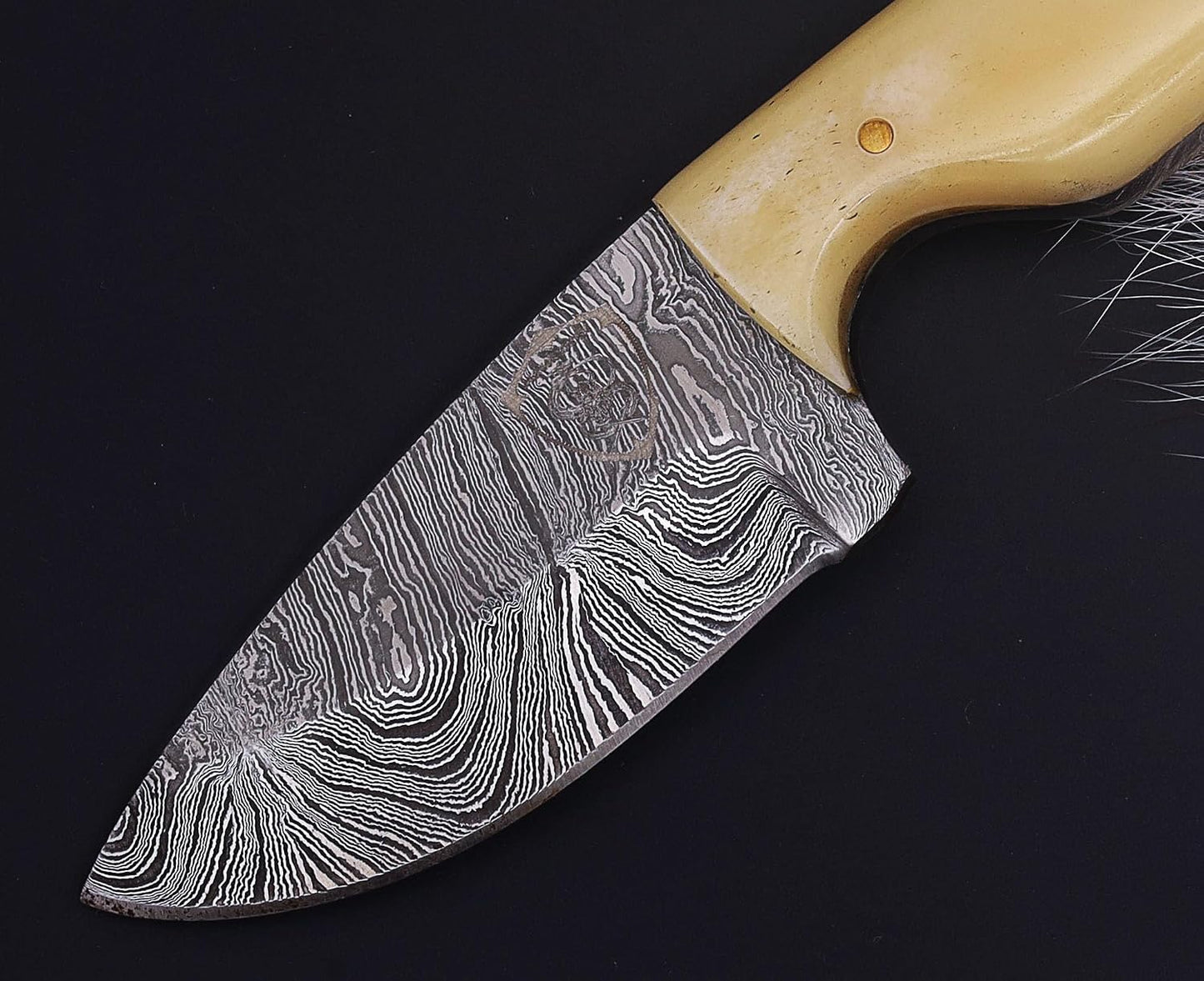 Damacus Steel Fixed Blade Knife with Leather Sheath | 6'' Full Tang Hunting Knife