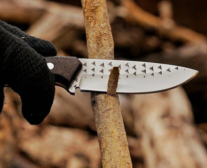Damacus Steel Fixed Blade Knife with Leather Sheath | 6'' Full Tang Hunting Knife