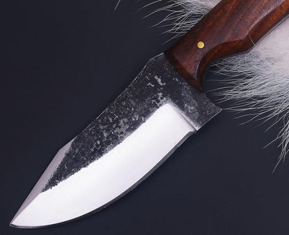 Damacus Steel Fixed Blade Knife with Leather Sheath | 6'' Full Tang Hunting Knife