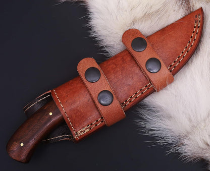 Damacus Steel Fixed Blade Knife with Leather Sheath | 6'' Full Tang Hunting Knife