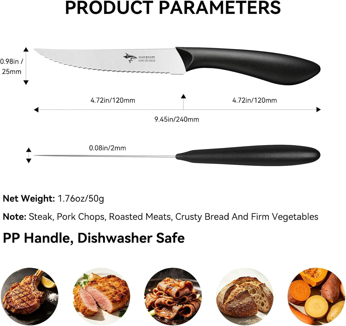 4.72 Inch Serrated Steak Knives Set of 4, Ultra Sharp for Steak