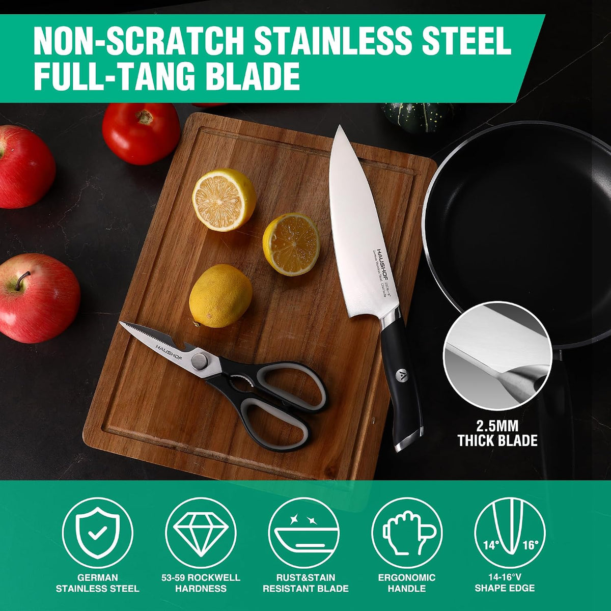 Kitchen Knife Set with Block, 15 Pieces Stainless Steel Knife Sets with Sharpener Rod, Ultra Sharp, Ergonomic Handle, Resists Rusting, Gifts Knife Set for Dad, Mom, Husband and Wife