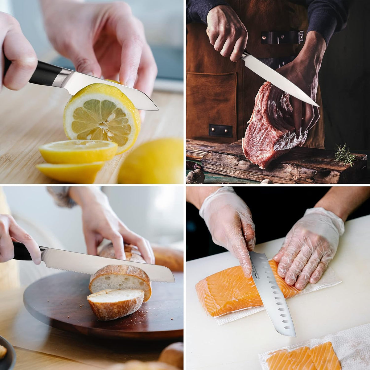 Kitchen Knife Set with Block, 15 Pieces Stainless Steel Knife Sets with Sharpener Rod, Ultra Sharp, Ergonomic Handle, Resists Rusting, Gifts Knife Set for Dad, Mom, Husband and Wife