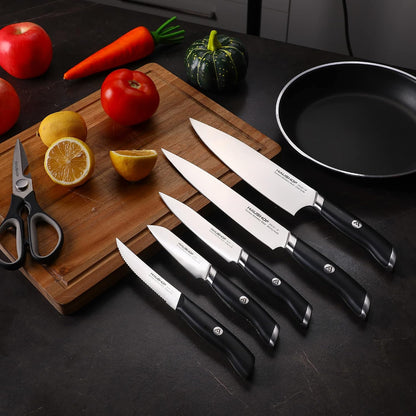Kitchen Knife Set with Block, 15 Pieces Stainless Steel Knife Sets with Sharpener Rod, Ultra Sharp, Ergonomic Handle, Resists Rusting, Gifts Knife Set for Dad, Mom, Husband and Wife