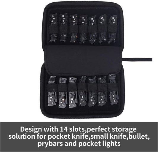 Pocket Knife Display Case,Knife Storage Organizer,14 Slots Folding Knife Storage Case,Small Knife Collection Carrier Bag for Survival Tactical Outdoor EDC Mini Knife