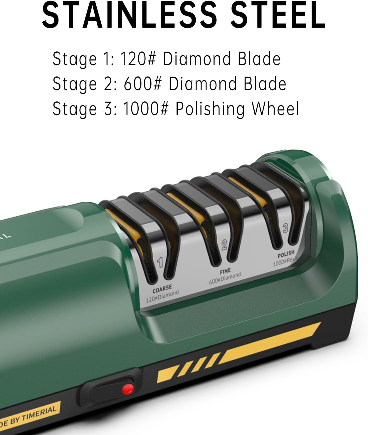 Electric Knife Sharpener for Kitchen, 3-Stage Diamond Abrasive Discs with 15° Precision Angle Guide, 120/600/1000 Grit, Fast Sharpening & Polishing for Steel Knives, Ceramic Kitchen Knives