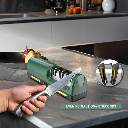 Electric Knife Sharpener for Kitchen, 3-Stage Diamond Abrasive Discs with 15° Precision Angle Guide, 120/600/1000 Grit, Fast Sharpening & Polishing for Steel Knives, Ceramic Kitchen Knives