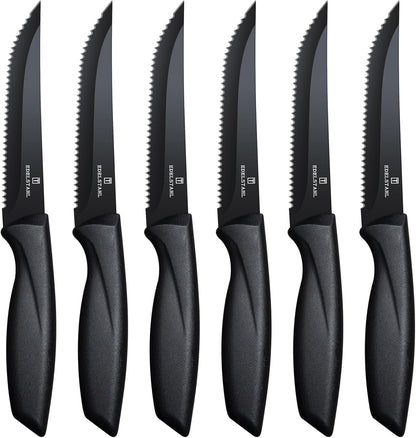 Premium Steak Knives, Steak Knives Set of 6,Black,Stainless Steel Steak Knife Set,Razor-Sharp Serrated Steak Knife,Durable Steak Knifes,Ergonomic Handle,Dishwasher Safe Steak Knifes