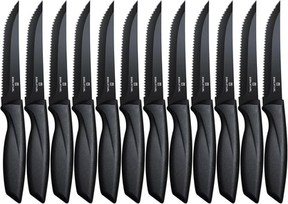 Premium Steak Knives, Steak Knives Set of 6,Black,Stainless Steel Steak Knife Set,Razor-Sharp Serrated Steak Knife,Durable Steak Knifes,Ergonomic Handle,Dishwasher Safe Steak Knifes