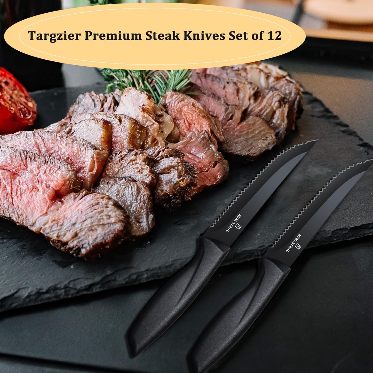 Premium Steak Knives, Steak Knives Set of 6,Black,Stainless Steel Steak Knife Set,Razor-Sharp Serrated Steak Knife,Durable Steak Knifes,Ergonomic Handle,Dishwasher Safe Steak Knifes