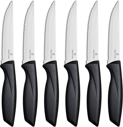Premium Steak Knives, Steak Knives Set of 6,Black,Stainless Steel Steak Knife Set,Razor-Sharp Serrated Steak Knife,Durable Steak Knifes,Ergonomic Handle,Dishwasher Safe Steak Knifes