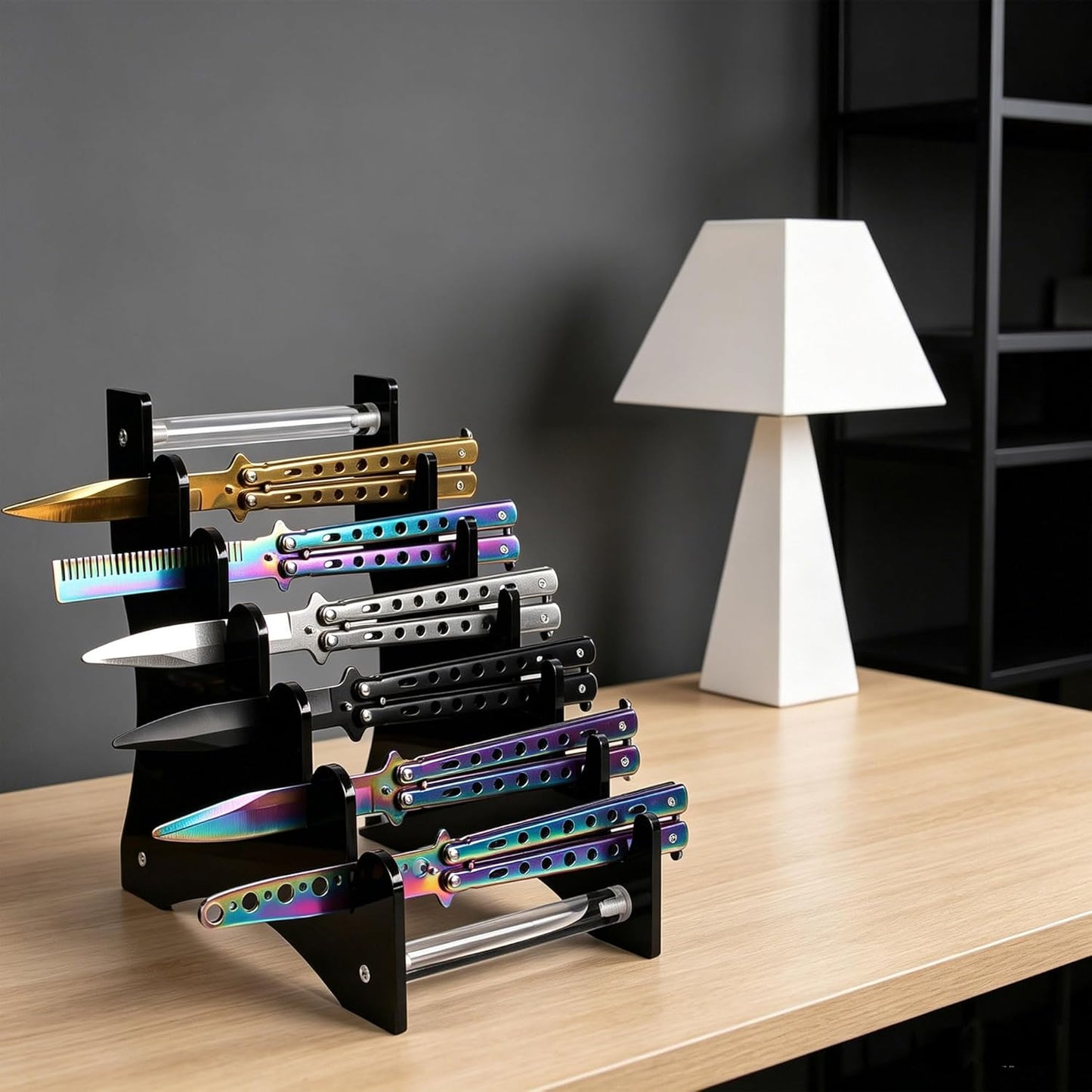 knife stand,Knife display stand,Acrylic knife display case, collectible knife display stand, knife collection display stand, for pocket knife organizer& Display hut home decoration (Black)
