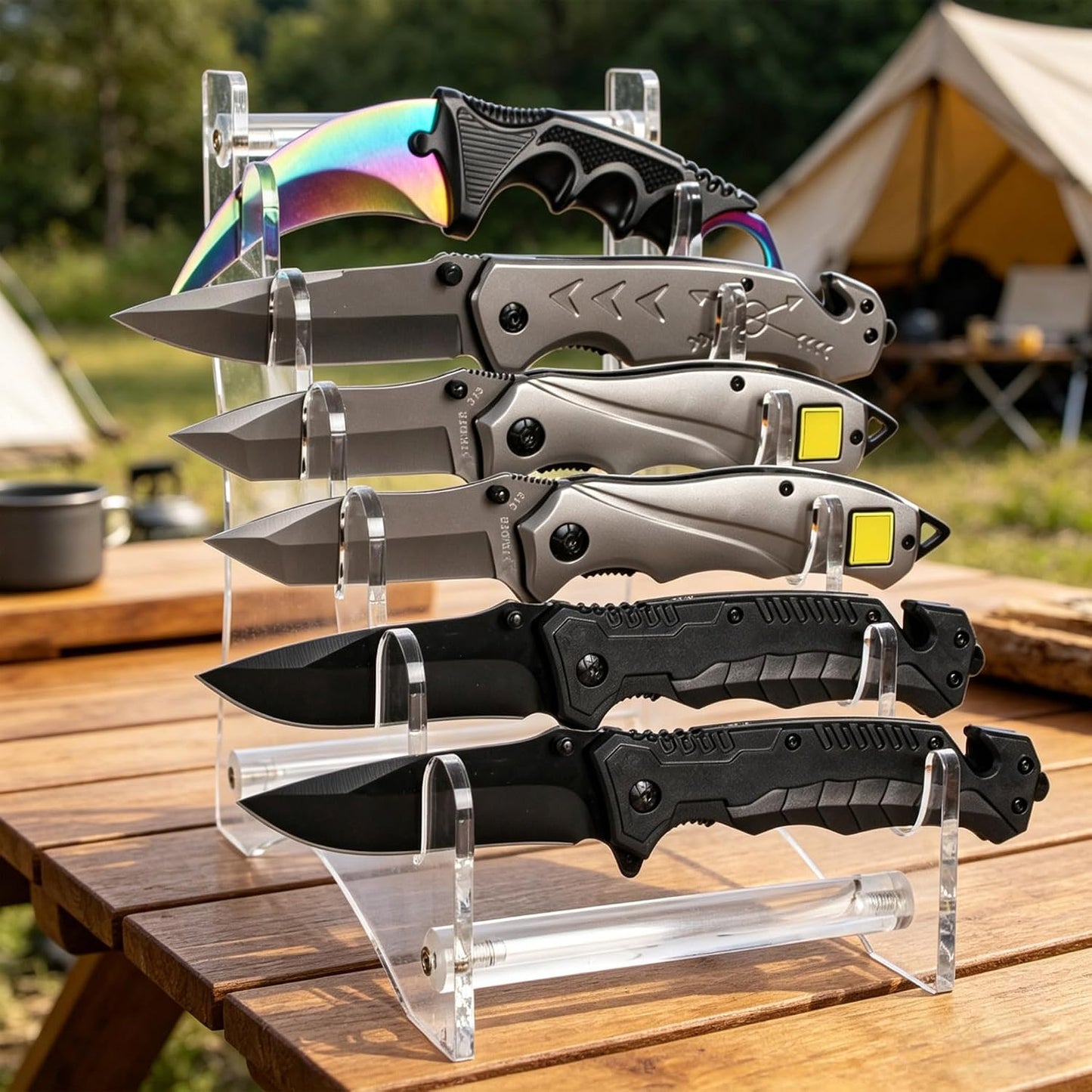 knife stand,Knife display stand,Acrylic knife display case, collectible knife display stand, knife collection display stand, for pocket knife organizer& Display hut home decoration (Black)