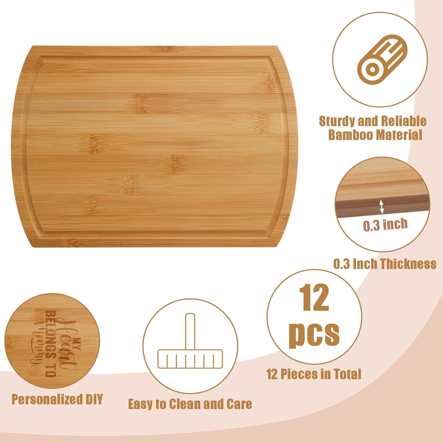 12 Pack 12 x 16 Inch Large Cutting Boards Bulk Wooden Kitchen Chopping Boards for Crafts DIY Wedding Housewarming Gift(Acacia)